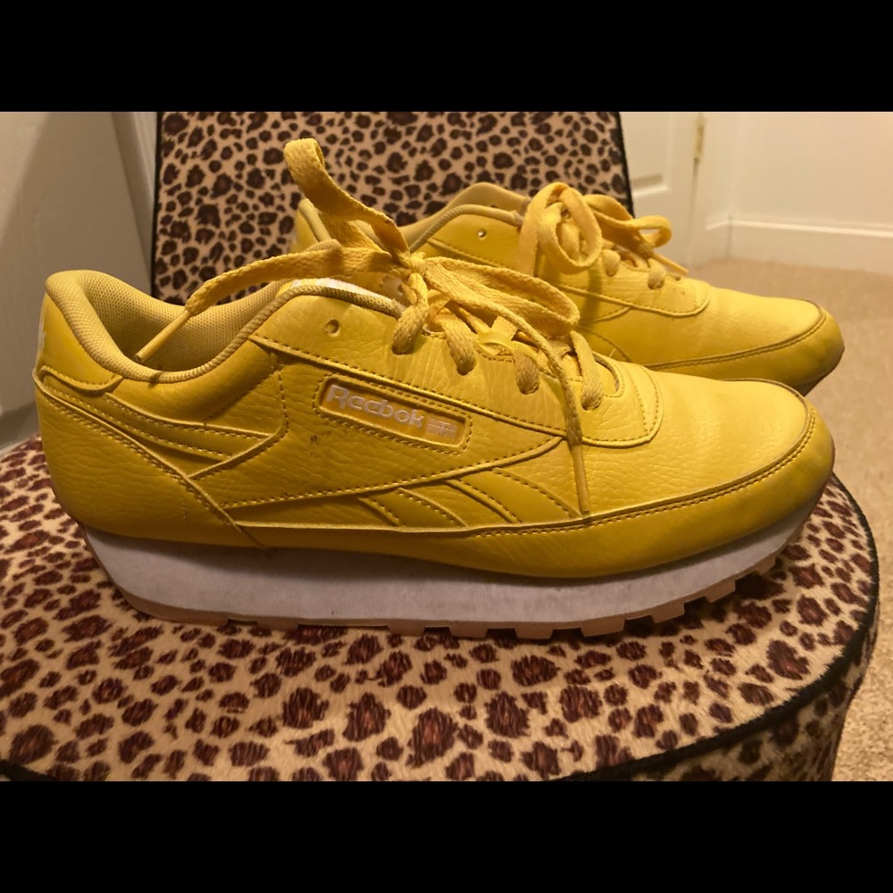Yellow Women’s Reebok Classics with White Platform Size 9